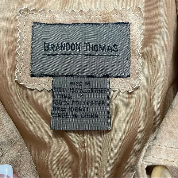 Brandon Thomas Tan Leather Jacket Cutout Turquoise Design Beaded Detail Medium - Picture 9 of 16